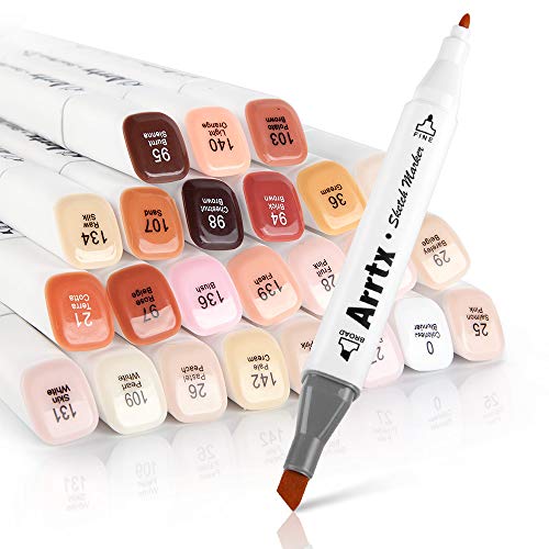 Product Cover Arrtx Skin Tone Markers, 24 Colors Dual Tip Twin Marker Pens with Carry Bag, Permanent Alcohol Based Art Markers Pen for Portrait Illustration Sketching Drawing Coloring