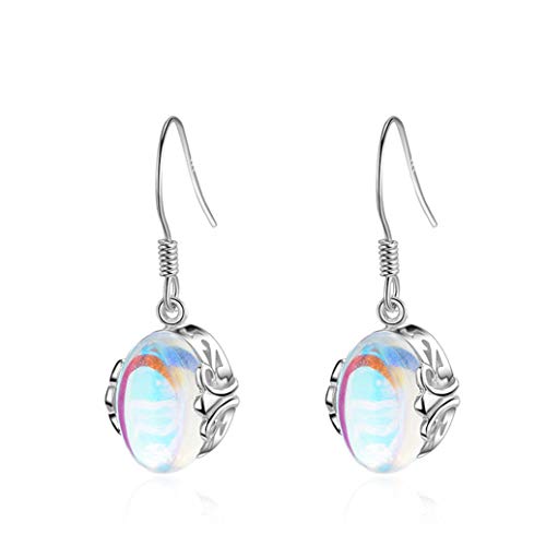 Product Cover GOMYIE Boho Colorful Moonstone Earrings Women Vintage Crystal Round Beads Pendant Earring For Women(Silver color)