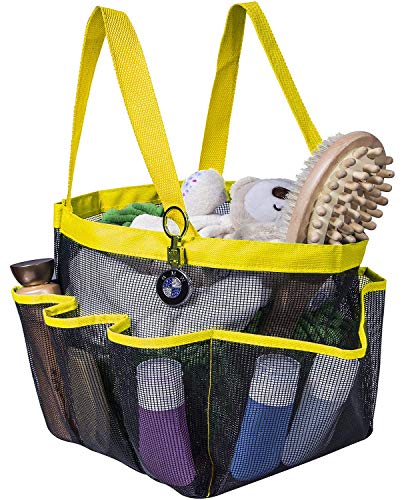 Product Cover Attmu Portable Caddy with 8 Mesh Storage Pockets, Quick Dry Shower Tote Bag Oxford Hanging Toiletry and Bath Organizer for Shampoo, Conditioner, Soap and Other Bathroom Accessories, Yellow