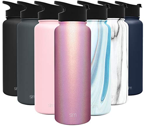 Product Cover Simple Modern 40 Ounce Summit Water Bottle - Stainless Steel Tumbler Metal Flask +2 Lids - Wide Mouth Double Wall Vacuum Insulated Leakproof Shimmer: Rose Quartz