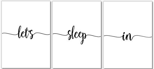 Product Cover Let's Sleep In Art Prints - Bedroom Wall Decor - Set of 3-8x10 - Unframed