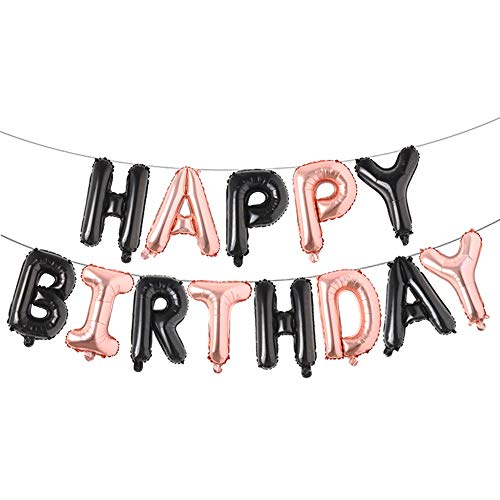 Product Cover Happy Birthday Balloons, Aluminum Foil Banner Balloons for Birthday Party Decorations and Supplies (Black Rose Gold)
