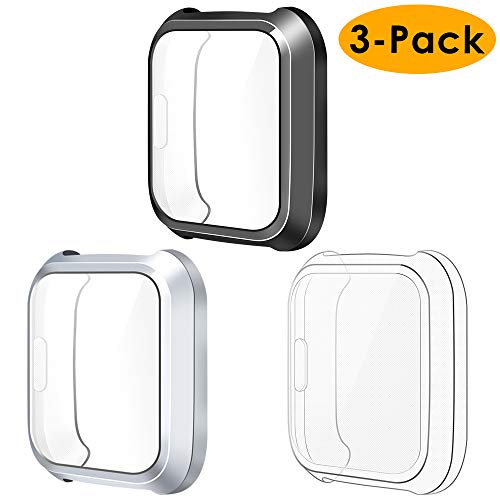 Product Cover NANW Screen Protector Case Cover Compatible with Fitbit Versa Lite Edition (3-Pack), All-Around Screen Protective Screen Case Bumper Cover Soft TPU Plated Case, (NOT for Fit bit Versa Smartwatch)