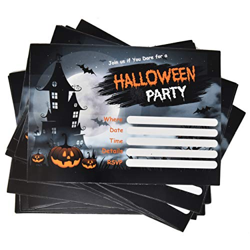 Product Cover 36 Halloween Party Invitations with Envelopes 5 x 7 Inches for Birthday Card Invite Invitation and Envelope for Kids Adult Scary Haunted House Pumpkin Theme Black and Orange Spooky Themed for Boys Girls by Gift Boutique