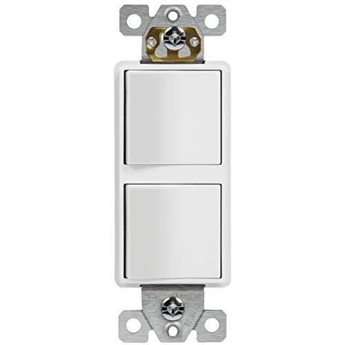 Product Cover ENERLITES Double Paddle Rocker Decorator Switch, Ground terminal, Clamp-Type Back Insert Wiring, Copper Wires Only, Single Pole, Residential Grade, 15A 120-277VAC, 62834-W-N, White (New Model)