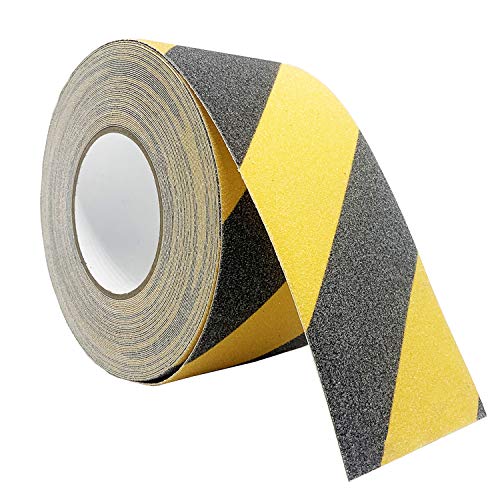Product Cover Reliancer Anti Slip Safety Grip Tape 4inx60ft Non Skid Tread Safety Tape with High Traction Grit Yellow & Black Marking Self-Adhesive Tape Hazard Caution Warning Tape for Stairs Steps Deck