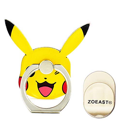 Product Cover ZOEAST(TM) Phone Ring Grip Pocket Monster Pet Pokeball Universal 360° Adjustable Holder Car Hook Stand Stent Mount Kickstand Compatible All iPhones Samsung Galaxy Android Pad Tablet (Yellow Pika)