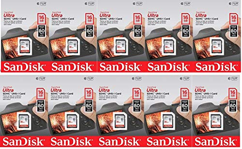 Product Cover SanDisk Ultra 16GB (10 Pack) Class 10 80MBps SD Memory Card SDHC UHS-I SDSDUNC-016G-GN6IN