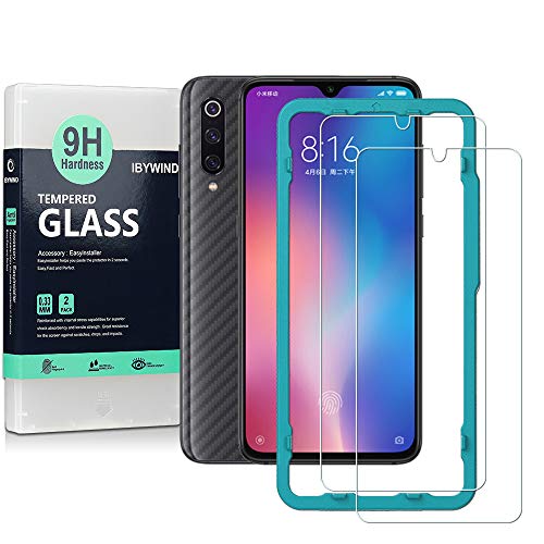 Product Cover Ibywind Screen Protector for Xiaomi Mi 9 / Mi 9 Pro 5G [Pack of 2] 9H Tempered Glass Screen Protector with Back Carbon Fiber Skin Protector,Including Easy Install Kit