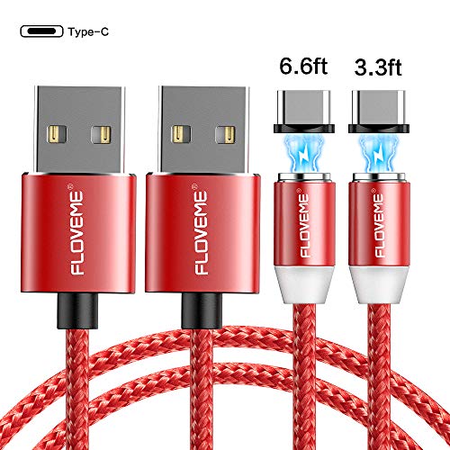 Product Cover USB C Cable, FLOVEME 2Pack (3.3+6.6ft) Magnetic USB Type C Charger Cable 2A Nylon Braided Cord Charging Compatible for Samsung Galaxy S9,S8,Note 8, LG V30 V20 G6, Pixel 2 XL, Nexus 5X/6P and More