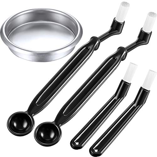 Product Cover Zhehao Coffee Machine Cleaning Set, 4 Pieces Coffee Machine Brush with Spoon and 1 Piece 58 mm Stainless Steel Back Flush Insert Metal Blind Filter for Espresso Machine