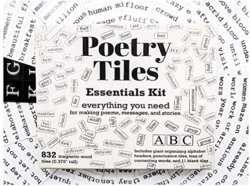 Product Cover Poetry Tiles - 832 Fridge Word Magnets - Essential Words Starter Kit for Refrigerator Poems and Stories - Includes Alphabet Headers and Gift Box