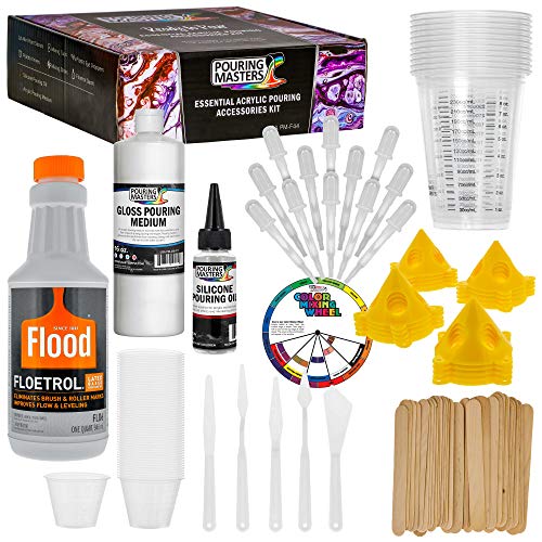 Product Cover U.S. Art Supply - 1 Quart Floetrol Additive Pouring Supply Paint Medium Deluxe Kit for Mixing, Epoxy, Resin - Silicone Oil,1 and 10 Ounce Plastic Cups, Mini Painting Stands, Sticks, Pallete Knifes