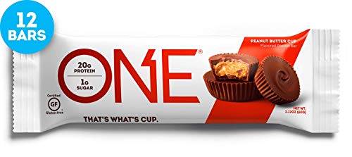 Product Cover ONE Protein Bars, Peanut Butter Cup, Gluten Free Protein Bars with 20g Protein and only 1g Sugar, Guilt-Free Snacking for High Protein Diets, 2.12 oz (12 Pack)