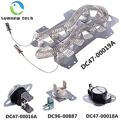 Product Cover DC47-00019A Dryer Heating Element, DC96-00887A and DC47-00016A Thermal Fuse Thermostat,DC47-00018A Thermal Cut-Off Fuse Compatible With Samsung dryer(4-piece) dv40j3000ew a2 dv45h7000ew a2  dv42h5000e