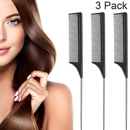 Product Cover 3 Pack Tail Comb Black Carbon Fiber and Stainless Steel Pintail and Heat Resistant Teasing Comb (Style B)