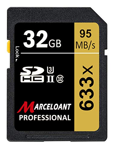 Product Cover 32GB SD Card, Marceloant Professional 633 x Class 10 SDHC UHS-II U3 SD Card Compatible Computer Cameras and Camcorders, SD Memory Card Up to 95MB/s, Yellow/Black (32GB)