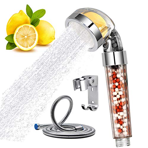 Product Cover Aspior High Pressure Shower Head Vitamin C Ionic Handheld Shower Filter with Hose Chlorine Fluoride Removal Hard Water Softener Showhead Filters System Set（Silver,Transparent）