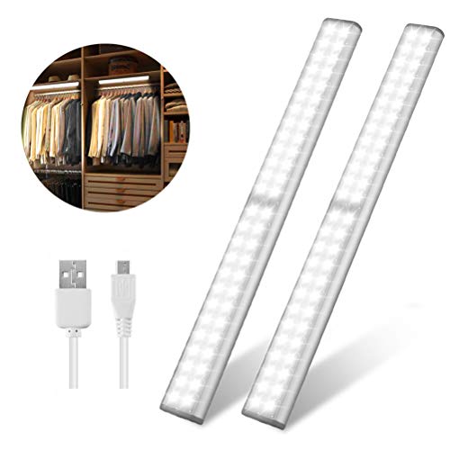 Product Cover Led Closet Light, USB Rechargeable 52-LED Under-Cabinet Lighting, Wireless Motion Sensor Activated Night Light with Magnetic Strip for Closet, Cabinet, Wardrobe（2 Pack）