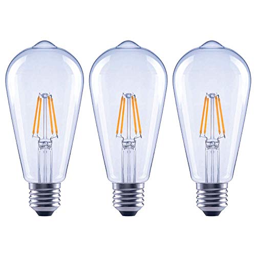 Product Cover Asencia AN-03674 40 Watt Equivalent ST19 Clear All Glass Vintage Filament Dimmable LED Light Bulb, Soft White, 3-Pack