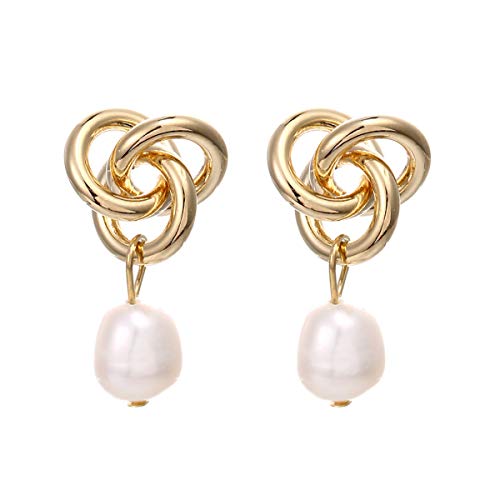 Product Cover Winssi 18K Gold Plated Bow Knot White Freshwater Cultured Pearl Stud Earrings for Women Teen Girls