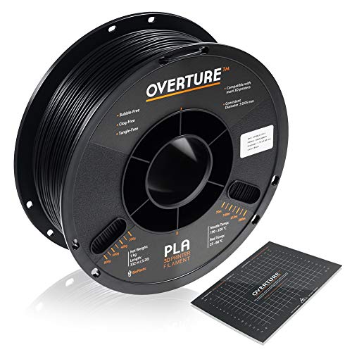 Product Cover OVERTURE PLA Filament 1.75mm with 3D Build Surface 200mm × 200mm 3D Printer Consumables, 1kg Spool (2.2lbs), Dimensional Accuracy +/- 0.05 mm, Fit Most FDM Printer (Black)