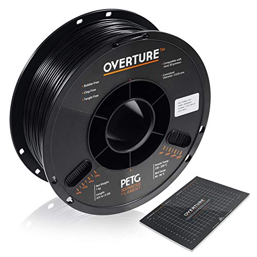 Product Cover OVERTURE PETG Filament 1.75mm with 3D Build Surface 200 x 200 mm 3D Printer Consumables, 1kg Spool (2.2lbs), Dimensional Accuracy +/- 0.05 mm, Fit Most FDM Printer, Black