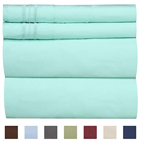 Product Cover Queen Size Sheet Set - 4 Piece Set - Hotel Luxury Bed Sheets - Extra Soft - Deep Pockets - Easy Fit - Breathable & Cooling - Wrinkle Free - Comfy - Spa Blue Bed Sheets - Queens Sheets - 4 PC