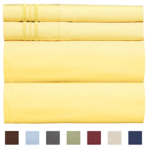 Product Cover Full Size Sheet Set - 4 Piece - Hotel Luxury Bed Sheets - Extra Soft - Deep Pockets - Easy Fit - Breathable & Cooling Sheets - Wrinkle Free - Comfy - Yellow Bed Sheets - Fulls Sheets - 4 PC