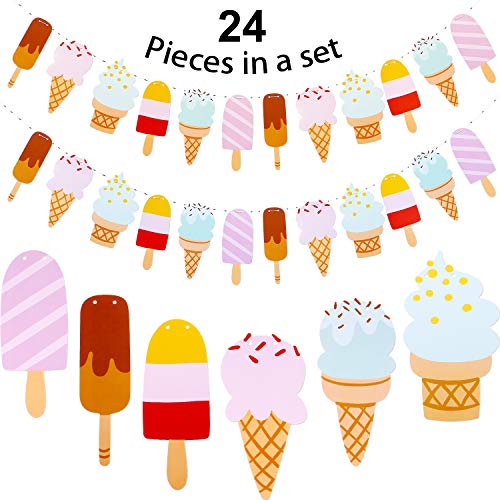 Product Cover Leinuosen 2 Pack Popsicle Banner Ice Cream Banner Ice Cream Party Garland for School Summer Kid Birthday Party Decoration (Color 2)