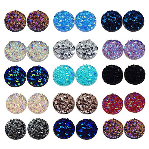 Product Cover 300Pcs 12mm Resin Round Faux Druzy Cabochons Flat Back Cameo Beads Craft Jewelry Making DIY Beads Scrapbooking Mixed