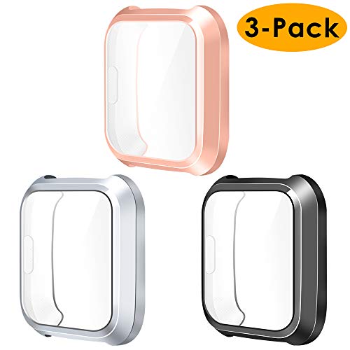 Product Cover NANW Screen Protector Compatible with Fitbit Versa Lite Edition (3-Pack), All-Around Screen Protective Screen Case Bumper Cover Saver Soft TPU Plated Case, (NOT for Fit bit Versa Smartwatch)