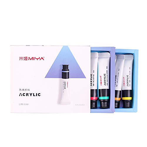 Product Cover MIYA Acrylic Painting Tube Set 12 Colors - Monochromatic Tube Sketch Portable Non Toxic No Added Environmental Protection for Adult/Kids/Beginners, Drawing Kits for Canvas Painting (12)