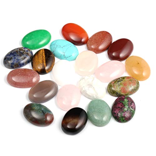 Product Cover CAB Cabochon Beads Natural Stones Beads for Jewelry Making Natural Stone Oval Random Color Beads Crystal Quartz Stone for Jewelry DIY Size 18x25 mm 20 Pieces