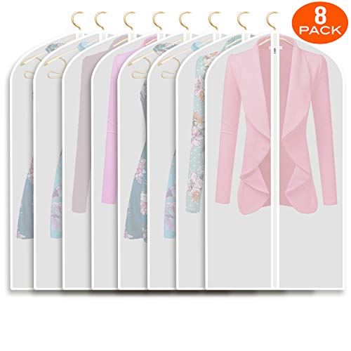Product Cover Refrze Moth Proof Garment Bags,Garment Cover,8 Pack Clear Garment Bags,Hanging Garment Bag, Dress Garment Bags for Storage or for Travel,Breathable Dust and Waterproof Garment Covers Clear 24x40 ins