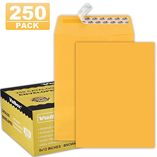 Product Cover ValBox 9x12 Self Seal Security Catalog Envelopes 250 Packs Brown Kraft Envelopes with Peel and Seal Flap for Mailing, Organizing and Storage