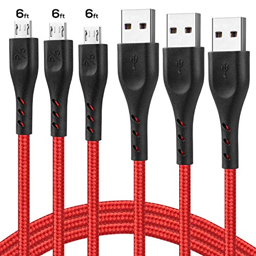 Product Cover Android Charger Cable,Micro USB Cable 6ft CABEPOW 3Pack Nylon Braided Samsung Galaxy S7 Charging Cable,Phone Charger Cord Compatible with Samsung Galaxy S6 S7 Edge S5,Note 5 LG,HTC,PS4,Camera, Kindle
