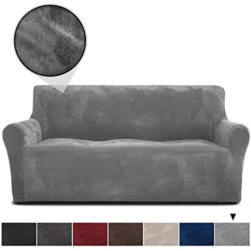 Product Cover RHF Velvet-Sofa Slipcover, Stretch Couch Covers for 3 Cushion Couch-Couch Covers for Sofa-Sofa Covers for Living Room,Couch Covers for Dogs, Sofa Slipcover,Couch slipcover(Grey-Sofa)