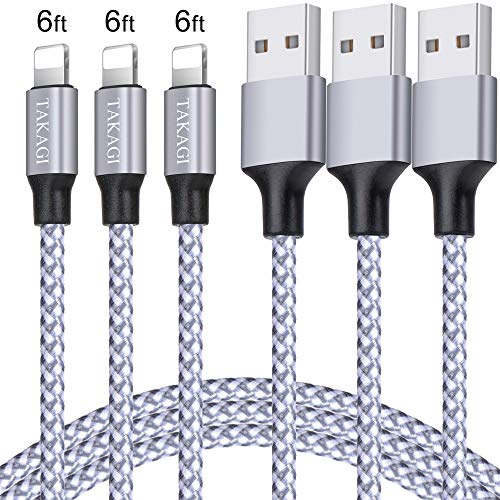 Product Cover TAKAGI iPhone Charger 3PACK 6Feet Extra Long Nylon Braided USB Charging Cable High Speed Connector Data Sync Transfer Cord Compatible with iPhone Xs Max/X/8/7/Plus/6S/6/SE/5S iPad