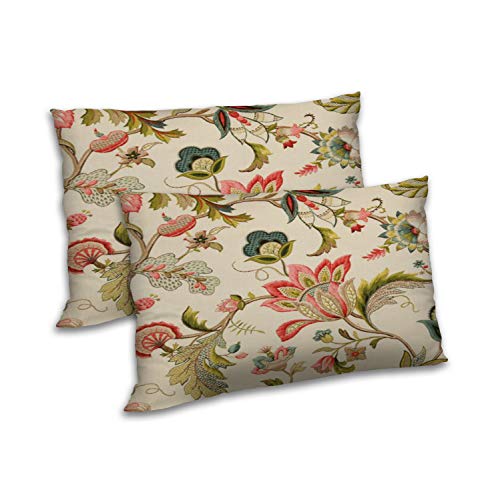 Product Cover RADANYA Floral Printed Pillow Cover Set Sofa Couch Throw Rectangular Pillowcase - Cream, 12x18 Inch