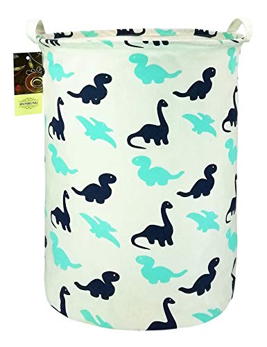 Product Cover HUNRUNG Large Canvas Fabric Lightweight Storage Basket/Toy Organizer/Dirty Clothes Collapsible Waterproof for College Dorms, Kids Bedroom,Bathroom,Laundry Hamper (Dinosaur)
