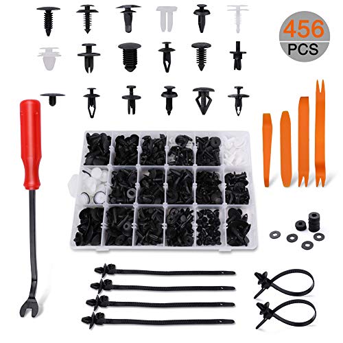 Product Cover carsun 456 Pcs Car Body Retainer Clips & Plastic Fasteners Kit with Auto Trim Removal Tool -18 Most Popular Sizes Auto Push Pin Rivets Fastener Removal Tool Set- Door Trim Fasteners Panel Clips for GM