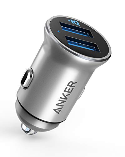 Product Cover Car Charger, Anker Mini 24W 4.8A Metal Dual USB Car Charger, PowerDrive 2 Alloy Flush Fit Car Adapter with Blue LED, for iPhone 11/XR/Xs/Max/X/8/7/Plus, iPad Pro/Air 2/Mini, Galaxy, LG, HTC and More