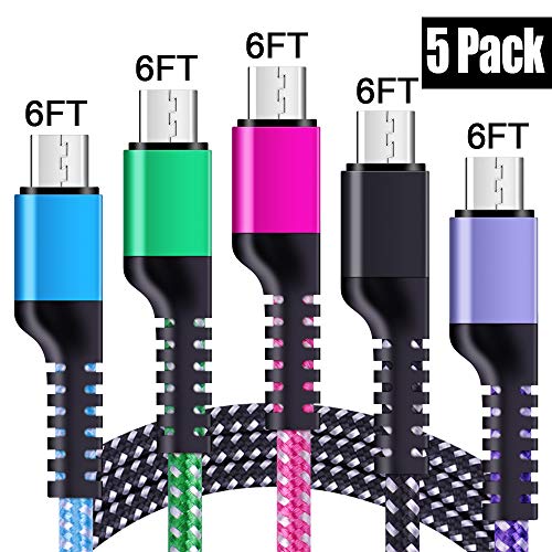 Product Cover Charging Cables Android, Cebkit 5Pack 6FT Micro USB Cords Cell Phone Chargers High Speed Compatible Samsung Galaxy S6 S7 Edge/active/Plus, LG stylo 2/3 K20 plus K8 K7, Tab S2 S4, Note 3 4 5, Colorful