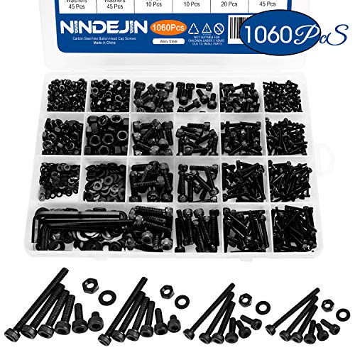 Product Cover NINDEJIN M2 M3 M4 M5 Alloy Steel Socket Head Cap Screws Nuts Set 1060pcs Carbon Steel Screws Assortment Kit