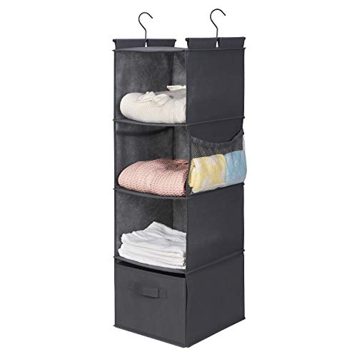 Product Cover MAX Houser 4-Shelf Hanging Closet Organizer,Space Saver,Cloth Hanging Shelves with 2 Side Pockets,Foldable