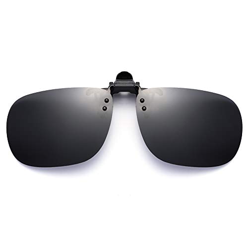 Product Cover SUNINC Clip On Sunglasses Over Prescription Glasses Polarized Lens Flip Up Shades Driving Sunglasses for Men Women Black Grey Lens Large Size