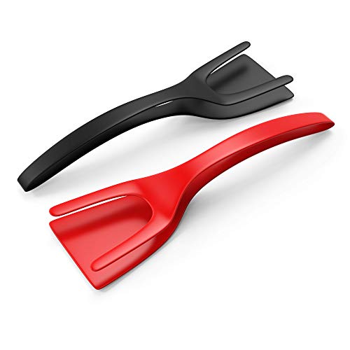 Product Cover 2 Pack Spatula Prongs | Plastic Spatula Heat Resistant | Tongs For Cooking | Spatula Tongs | Kitchen Tongs | Spatula Turner | 2 in 1 Spatula Tong for Cooking | great for Cooking Eggs, Fish, Pancake