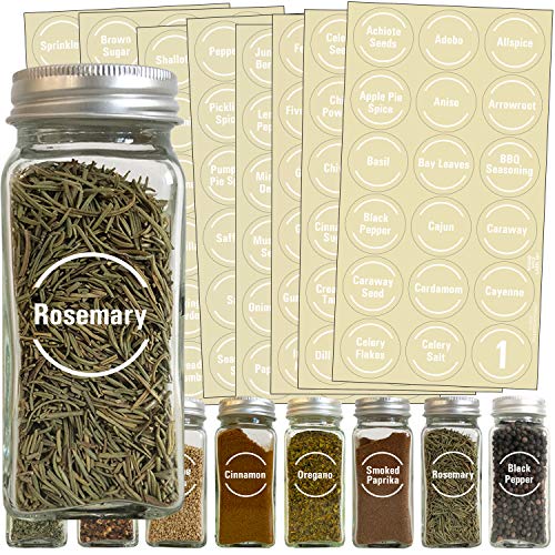 Product Cover Talented Kitchen 144 White Spice Label and Pantry Label Set: 96 Spice Names + 30 Pantry Ingredients + 9 Blank Write-On Labels + Numbers. White Letters on Round Clear Sticker Water-Resistant for Jars