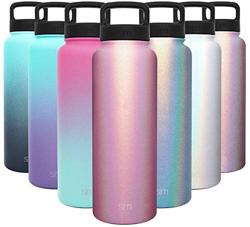 Product Cover Simple Modern 40 Ounce Summit Water Bottle - Stainless Steel Liter Flask +2 Lids - Wide Mouth Tumbler Double Wall Vacuum Insulated Pink Leakproof Shimmer: Rose Quartz